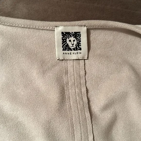 Anne Klein L Cream Micro Suede Open Front Light Professional Peplum Jacket - Picture 10 of 12